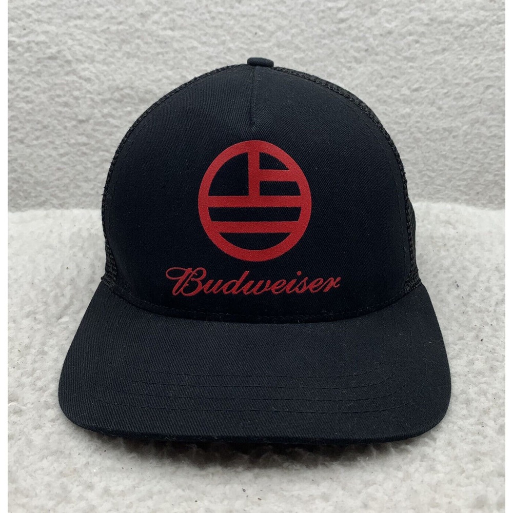 VTG Budweiser Snapback Mesh Trucker‎ Hat Mens Black Red Beer Dad Cap USA Made